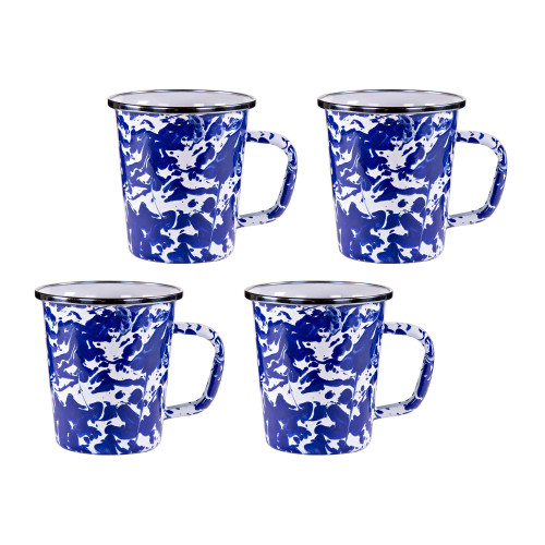 Golden Rabbit Enamelware - Cobalt Swirl Pattern - Set of 4-16oz Latte Mugs