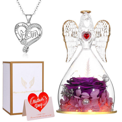Tiaronics Angel Gifts Real Rose in Angel Figurines with LED Light Aniversary Gifts for Mom Women, Preserved Forever Real Rose for Valentine's Day Birthday Gifts for Her - Purple Tiaronics Angel Gifts Real Rose in Angel Figurines with LED Light Aniversary Gifts for Mom Women, Preserved Forever Real Rose for Valentine's Day Birthday Gifts for Her - Purple