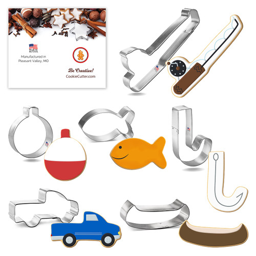 Fishing Cookie Cutter Set 6 Pc - Foose Cookie Cutters - USA Tin Plated Steel Fishing Cookie Cutter Set 6 Pc - Foose Cookie Cutters - USA Tin Plated Steel