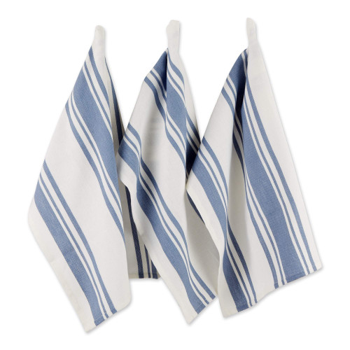 DII Everyday Kitchen Dishtowel Collection Large Chef Stripe Tea Towel, 18x28, Stonewash Blue, 3 Count
