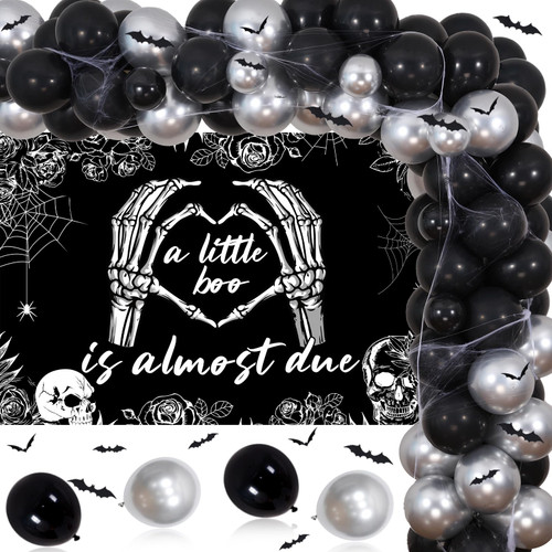 Halloween Gothic Baby Shower Decorations, Black and Silver Halloween Balloon Garland Kit, A Little Boo is Almost Due Baby Shower Decorations for Boy, Ghost Bat Foil Balloons Little Boo Party Decor Halloween Gothic Baby Shower Decorations, Black and Silver Halloween Balloon Garland Kit, A Little Boo is Almost Due Baby Shower Decorations for Boy, Ghost Bat Foil Balloons Little Boo Party Decor
