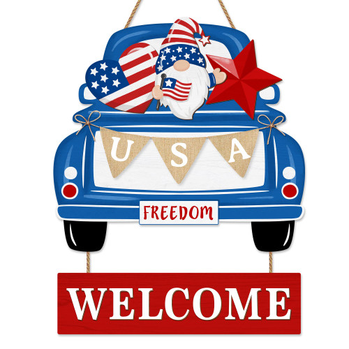 4th of July Welcome Door Sign Decorations, Truck Wooden Memorial Day Signs, Patriotic American Flag Heart and Stars USA Gnome Hanging Decor for Independence Day Party, Home Front Door Wall Decor 4th of July Welcome Door Sign Decorations, Truck Wooden Memorial Day Signs, Patriotic American Flag Heart and Stars USA Gnome Hanging Decor for Independence Day Party, Home Front Door Wall Decor