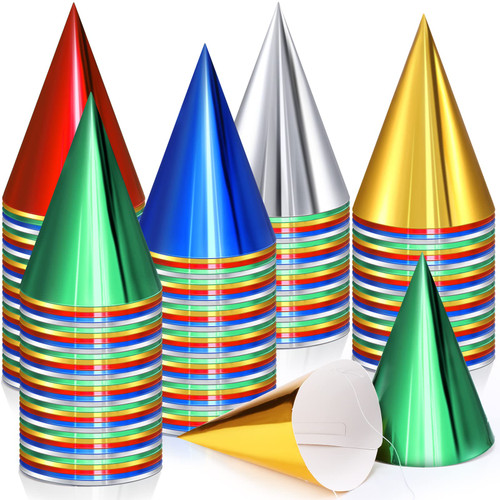 Geosar 300 Pcs Birthday Party Hats Party Cone Hats Metallic Foil Birthday Hat Party Hats for Kids Birthday Paper Hat Bulk for Boys and Girls Adults Birthday Party, Anniversary, 4th of July Supplies