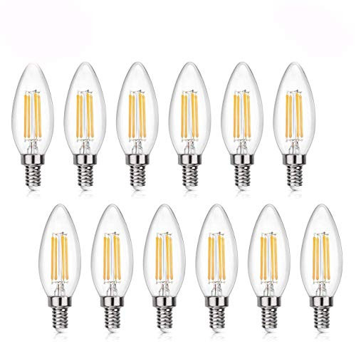 Rekabel Dimmable Candelabra LED Bulb, 4W Warm White 3000K, 400LM, C35 Torpedo Tip, E12 Base?40-60W Incandescent Replacement (12PACK-C35-3000K)