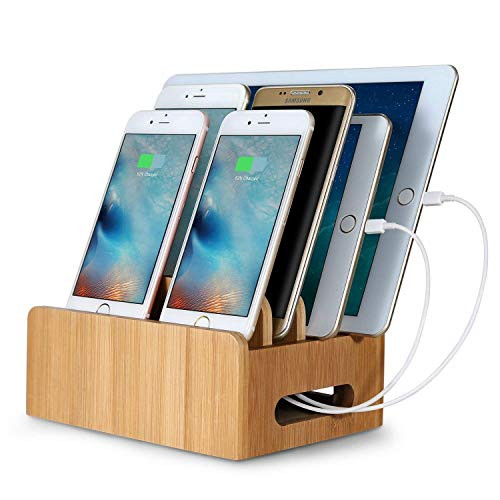 Upow Bamboo Universal Multi-Device Cords Organizer Stand and Charging Station Docks for Smart Phones and Tablets