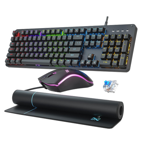 Mechanical Gaming Keyboard and Mouse Combo, 104 Keys Full Size RGB Backlit Blue Switch Keyboard, Ergonomic RGB Gaming Mouse with Mouse Pad, Anti-Ghosting Wired Keyboard for Windows PC Laptop Mac Gamer Mechanical Gaming Keyboard and Mouse Combo, 104 Keys Full Size RGB Backlit Blue Switch Keyboard, Ergonomic RGB Gaming Mouse with Mouse Pad, Anti-Ghosting Wired Keyboard for Windows PC Laptop Mac Gamer