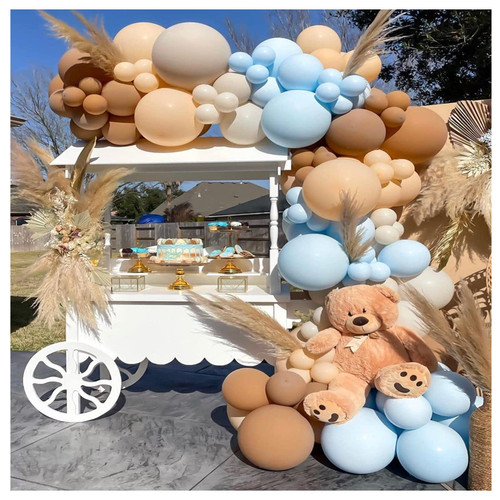 YGORTECH Blue Brown Nude Coffee Lvory White Baby Shower Balloons, Balloon Garland Arch Kit,Baby Shower Decorations for Boy Girl,Teddy Bear Baby Shower for Kid's Gender Reveal Birthday Party Decoration