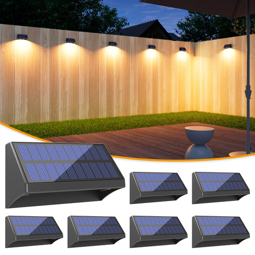 VOLISUN Fence Light Solar Powered 6 Pack, Warm White & Cool White, Solar Fence Light Outdoor Waterproof IP65, LED Outdoor Fence Solar Lights, Solar Deck Light Decor for Backyard Fence Post Patio Wall
