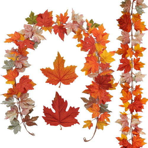 DILATATA 2 Pack 6ft/Pieces Velvet Fall Leaves Fall Garland for Mantle Maple Leaf Garland Fall Decor for Home Dinner Party Hanging Fall Leaves Garland Decorations Yellow Garland Unique Autumn Garland