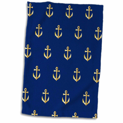 3D Rose Print of Gold Anchors On Navy Blue Repeat Pattern TWL_212650_1 Towel, 15" x 22", Multicolor
