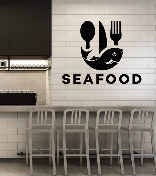 Vinyl Wall Decal Seafood Restaurant Fresh Fish Cafe Beach Bar Stickers Mural Large Decor (g1995) Black Vinyl Wall Decal Seafood Restaurant Fresh Fish Cafe Beach Bar Stickers Mural Large Decor (g1995) Black