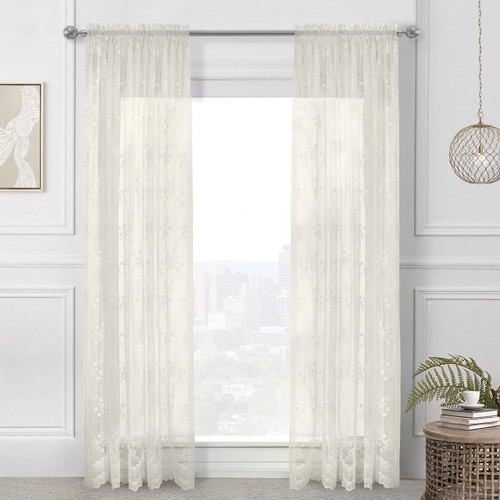 LOFT LIVING Melody Jacquard Lace Window Curtain Panel 56" x 72" in Eggshell