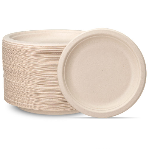 100% Compostable 7 Inch Heavy-Duty Plates [125 Pack] Eco-Friendly Disposable Sugarcane Paper Plates - Brown Unbleached