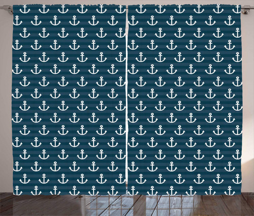 Ambesonne Nautical Curtains, Anchor Pattern Marine Themed Symmetric Adventure Cottage Ship Boat Motif, Living Room Bedroom Window Drapes 2 Panel Set, 108" X 96", Petrol Blue