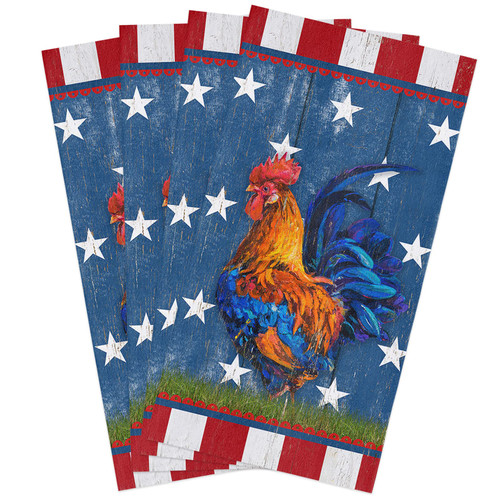 Chees D Zone Kitchen Towels Cotton Dish Towel,Independence Day USA Flag Rooster Soft Dishcloth Absorbent Tea Towel,Farm Animal Star and Stripes Reusable Washable Hand Towels 4 Pack