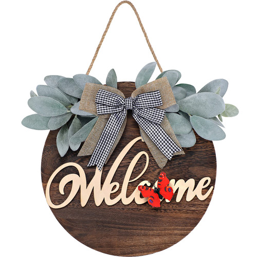 Welcome Sign for Front Door Decor, Welcome Wreaths for Front Door Porch Decor, Welcome Front Door Sign for Rustic Home Decor, Farmhouse Decor and Housewarming Gift (Brown)