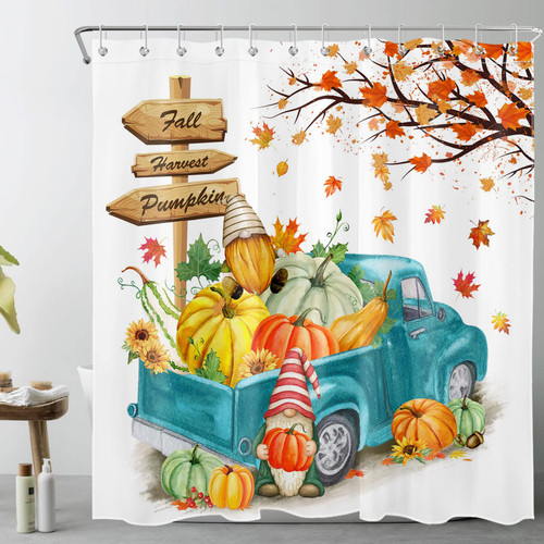 Autumn Fall Shower Curtain for Bathroom, Fall Gnome Thanksgiving Harvest Pumpkin Maple Leaf Sunflower on Rustic Vintage Blue Farm Truck Fabric Bathroom Decor Set with Shower Curtain Hooks, 72x72 Inch Autumn Fall Shower Curtain for Bathroom, Fall Gnome Thanksgiving Harvest Pumpkin Maple Leaf Sunflower on Rustic Vintage Blue Farm Truck Fabric Bathroom Decor Set with Shower Curtain Hooks, 72x72 Inch