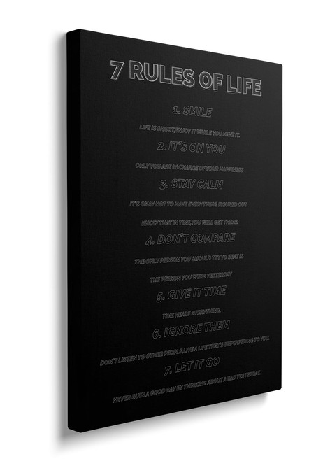 7 Rules Of Life Inspirational Quotes Canvas Wall Art - Black And White Positive Affirmations Wall Decor - Framed Motivational Wall Art Pictures For Bedroom Wall Decor Ready To Hang (16x24 Inches)
