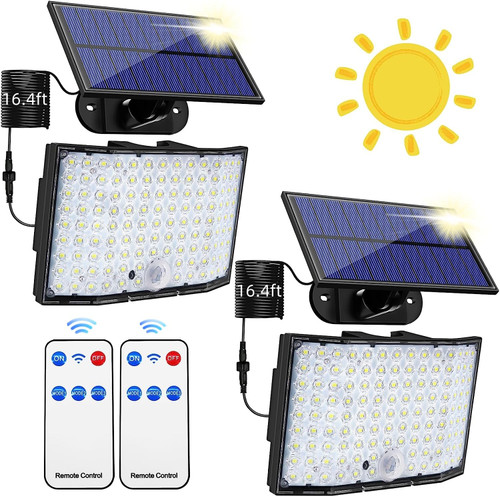 Upgrade Solar Motion Sensor Lights, 244 LED Solar Light with Separate Panel,IP65 Waterproof Motion Sensor Outdoor Lights with Remote, 16.4Ft Cable Dusk to Dawn Lighting for Porch Yard Shed Wall, 2 Pcs Upgrade Solar Motion Sensor Lights, 244 LED Solar Light with Separate Panel,IP65 Waterproof Motion Sensor Outdoor Lights with Remote, 16.4Ft Cable Dusk to Dawn Lighting for Porch Yard Shed Wall, 2 Pcs