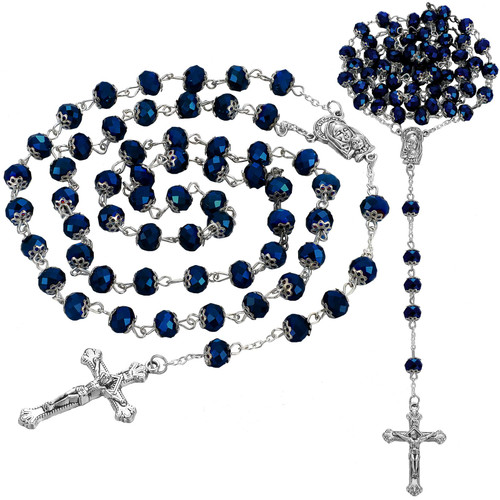 4 Pack Deep Blue Crystal Glass Beads Rosary Catholic Rosary Necklace Baptism Rosary Favors Christmas Girl Gifts Holy Soil Medal Cross Rearview Mirror Car Rosary with Blue Gift Bags for Women Men 4 Pack Deep Blue Crystal Glass Beads Rosary Catholic Rosary Necklace Baptism Rosary Favors Christmas Girl Gifts Holy Soil Medal Cross Rearview Mirror Car Rosary with Blue Gift Bags for Women Men