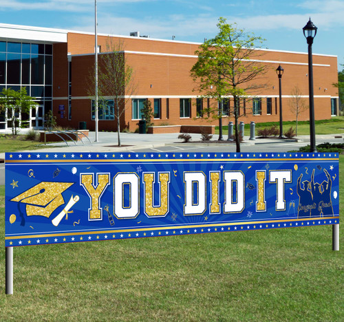 2023 Graduation Decorations-Class of 2023 Yard Sign Banner,Blue You Did It Congrats Grad Banner Supplies for Senior 2023 Graduation Party Supplies