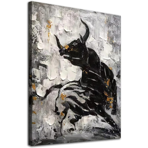 Black and White Cow Canvas Wall Art Bull Painting Cattle Picture Wall Decor Canvas Abstract Animal Canvas Painting Texas Longhorn Poster Highland Cow Print Farmhouse Artwork Cow Wall Art 16x24in No Frame