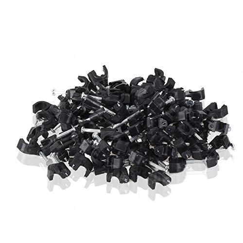 TENINYU 200 Pack Nail In Cable Clips Cable Management Ethernet Cable Nails Tacks Clips 7mm for RG6 Cat6 Cable - Black