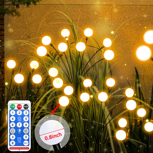 Upgraded-4 Pack 8LED Solar Garden Lights, Firefly Lights Outdoor Waterproof with Remote Control 8 Lighting Modes, Solar Outdoor Lights Decorative for Pathway Yard Patio Landscape