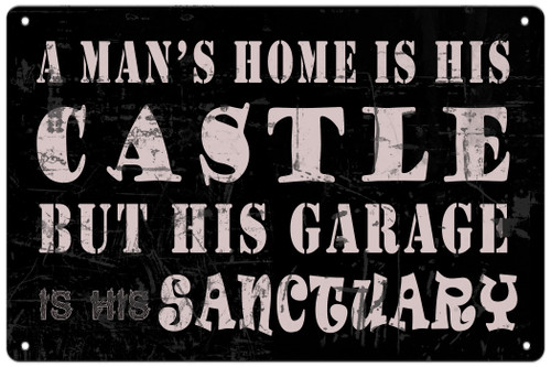 BFKFA Men Cave Funny Tin Sign, A Man'S Home Is His Castle But His Garage Is His Sanctuary Plaque - Home Decor Tin Sign With Sayings Birthday Gift 8X12 Inch