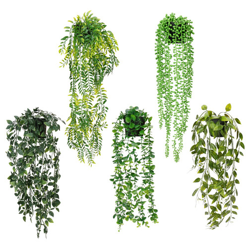 UNIMEIX Artificial Hanging Plants 5 Pack Fake Plants Indoor Faux Plant Fake Potted Greenery for Home Room Indoor Outdoor Shelf Decor