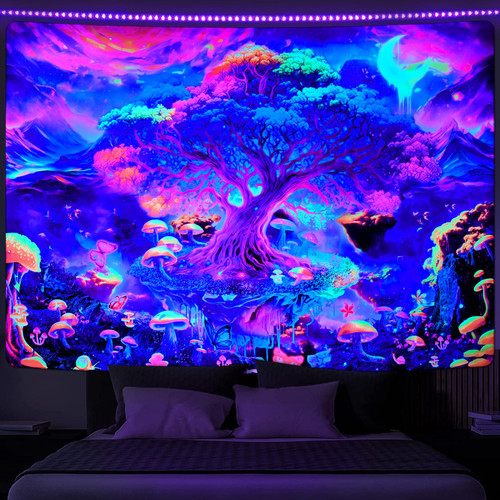 Uspring Blacklight Tapestry Fantasy Forest Tapestry UV Reactive Tree Wall Tapestry Mushroom Mountain Tapestry Trippy Nature Landscape Tapestry for Bedroom, Black Light Decor (59.1 x 82.7 inches) Uspring Blacklight Tapestry Fantasy Forest Tapestry UV Reactive Tree Wall Tapestry Mushroom Mountain Tapestry Trippy Nature Landscape Tapestry for Bedroom, Black Light Decor (59.1 x 82.7 inches)