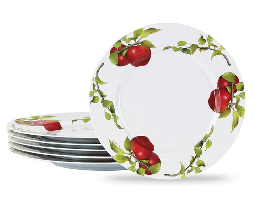Reston Lloyd Harvest Apple by Sandy Clough, 6pc Melamine Dinner Plate Set, white, red, green