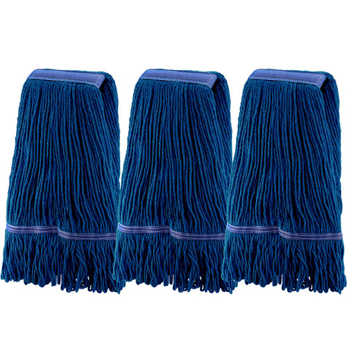 3 Pack,mop Heads Replacement,Blue Cotton String Cleaning Mop Head Refills,fit for Cotton Mop Head Jaw Clamp,Cleaning Floor Head Mop,Commercial Mop Heads,Wet Mop Head Replacement