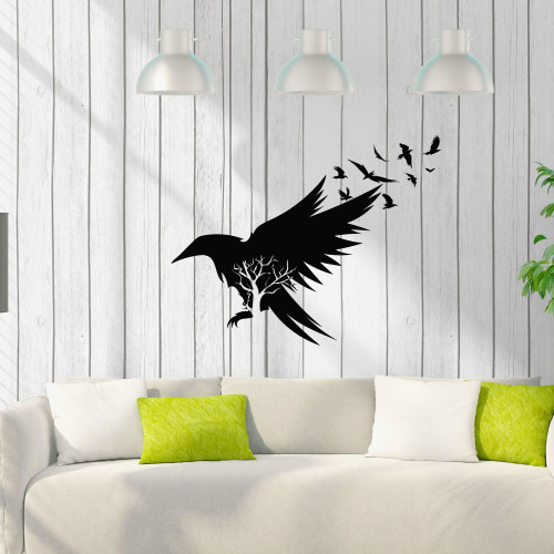 Vinyl Wall Decal Black Raven Silhouette Tree Fly Birds Pattern Stickers Mural Large Decor (g8357) Black Vinyl Wall Decal Black Raven Silhouette Tree Fly Birds Pattern Stickers Mural Large Decor (g8357) Black