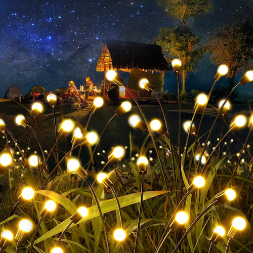 Outdoor Solar Firefly Garden Lights - Outdoor Solar Decorative Lights 2Pack 16LED Waterproof,Firefly Lights Starburst Swaying in The Wind,Vibrant Lights Applicable to Decoration Garden?Warm White)