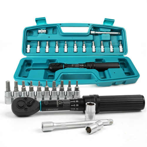 LIBRATON Bike Torque Wrench 1/4'', 1-6Nm, 0.05 Nm Micro, Torque Wrench, Drive Click Torque Wrench Set, Hex, Torx/Star Bit Sockets, Extension Bar, Bicycle Maintenance Kit, Professional Bicycle Tool