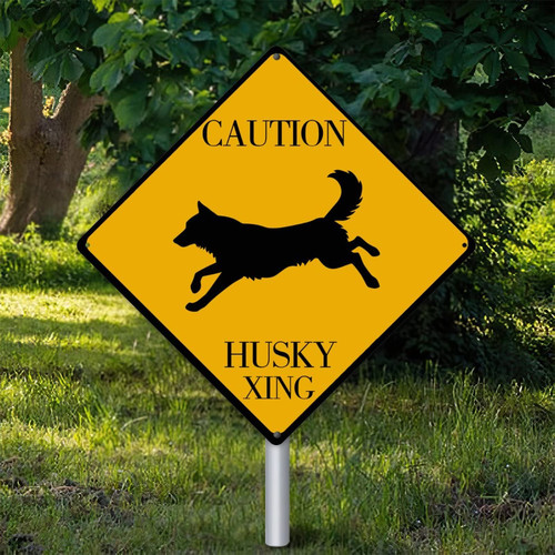 Caution Husky Vintage Home Decorative Signs Dogs Aluminum Sign Husky Animal Lover Funny Aluminum Art Signs Caution Road Sign 12x12in Dog Mom Sign for Street Road
