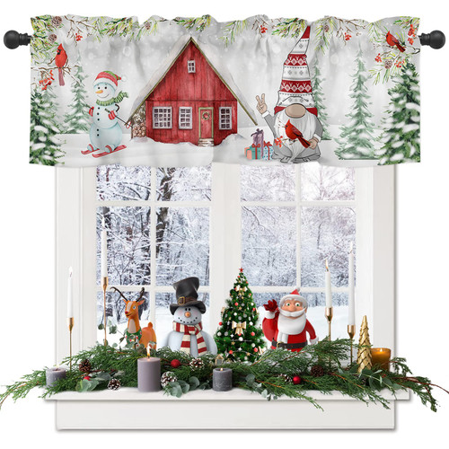 Valance Rod Pocket Panel for Kitchen Bedroom Window Christmas Dwarf Cardinal Valances Short Curtain Bathroom Treatment Drapes Winter Snowy View Red Barn and Snowman 54x18in Valance Rod Pocket Panel for Kitchen Bedroom Window Christmas Dwarf Cardinal Valances Short Curtain Bathroom Treatment Drapes Winter Snowy View Red Barn and Snowman 54x18in