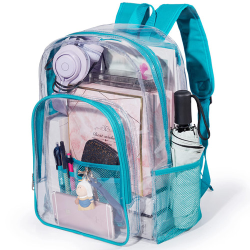 Jusdot Clear Backpack, Transparent Backpack Heavy Duty PVC See Through Backpacks Clear Bag for School, Workplace, Teal