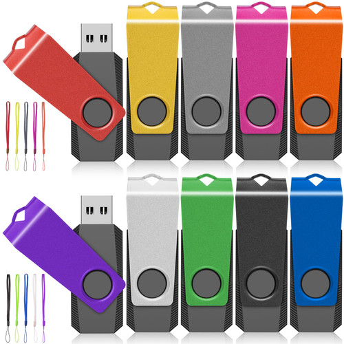 USB Flash Drives 10 Pack 16GB Flash Drive - AGECASH A USB 2.0 Thumb Drive USB Stick Jump Zip Drive Flashdrive, USB Memory Stick Pendrive for Data Storage & Transfer with 10PCS Lanyard (Multi-Colored)