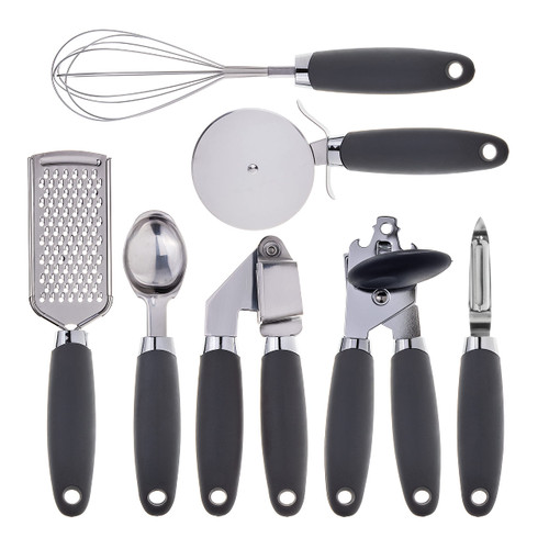 COOK With COLOR 7 Pc Kitchen Gadget Set Stainless Steel Utensils with Soft Touch Grey Handles