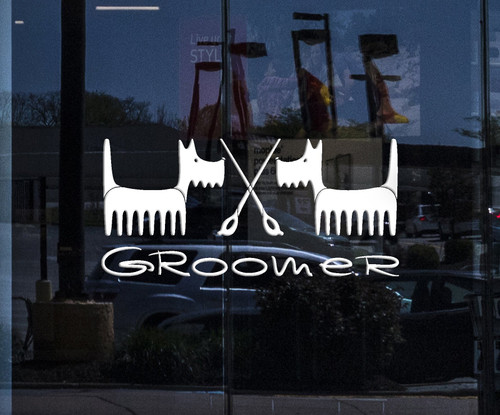 Window Vinyl Wall Decal Groomer Grooming Salon Pet Dog Beauty Stickers Mural Unique Gift (ig5227w) White 16.5 in x 35 in