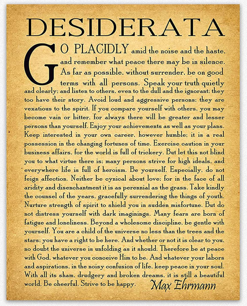 Desiderata Poem Desiderata Print Desiderata Poster Poetry Wall Art Graduation Gift Graduation Poem Student Poem Gift by Max Erhmann 1927 (8 x 10, Vintage)