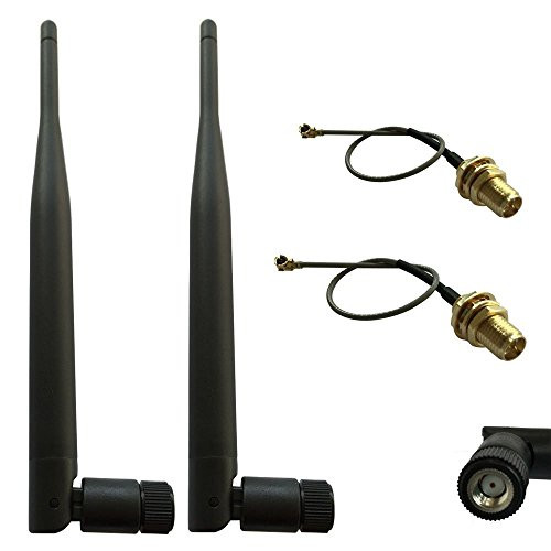 HUACAM HCM26 2x 6dBi 2.4GHz 5GHz Dual Band RP SMA Male WiFi Antenna+2 x 35CM U.FL/IPEX to RP-SMA Female RF Pigtail Jumper Cable for PCI WiFi Card Wireless Router