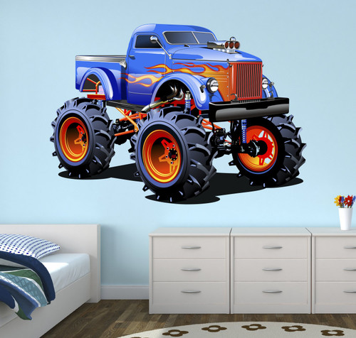 West Mountain Super Monster Truck Wall Decal Nursery Art Kids Bedroom Decor Vinyl Playroom Sticker Mural WM05 (36''W x 30''H)