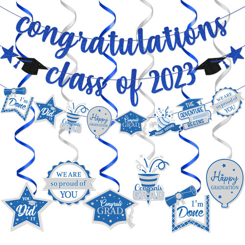 Blue and White Graduation Party Decorations 2023 Congratulations Class of 2023 Banner Blue Graduation Decorations Class of 2023 Congratulations Graduate Decorations