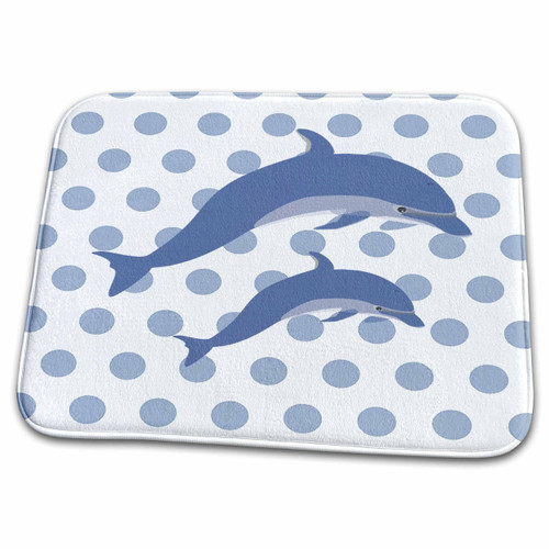 3dRose Image of Two Blue Dolphins On Blue Dots - Dish Drying Mats (ddm-316023-1)