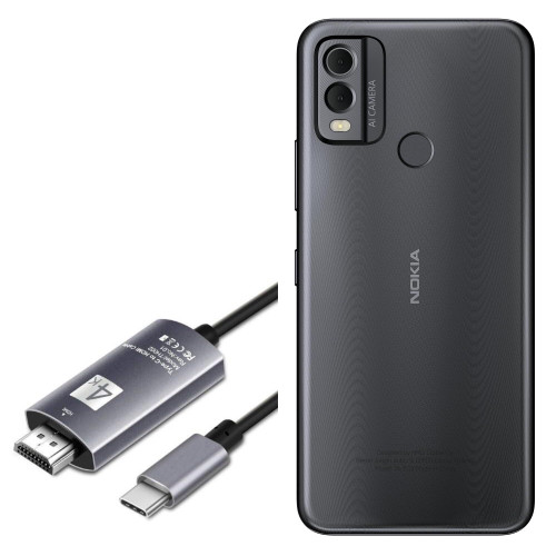 BoxWave Cable Compatible with Nokia C22 - SmartDisplay Cable - USB Type-C to HDMI (6 ft), USB C/HDMI Cable for Nokia C22 - Jet Black