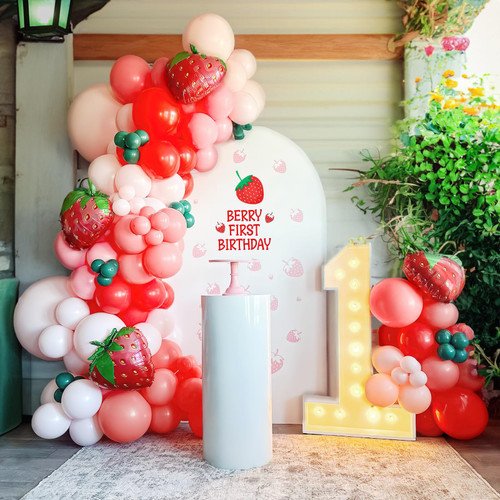 Red Pink Green Strawberry Balloon garland arch kit 130pcs with large mylar berry balloon for Sweet One baby girl fruit theme Berry first 1st Birthday Party Decorations Red Pink Green Strawberry Balloon garland arch kit 130pcs with large mylar berry balloon for Sweet One baby girl fruit theme Berry first 1st Birthday Party Decorations