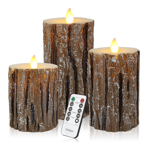 Vinkor Flameless Candles Battery Operated Candles Real Wax Pillar LED Candles with 10-Key Remote and Cycling 24 Hours Timer (Black Set of 9)